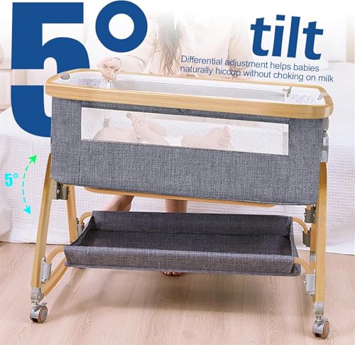MOTIM سرير أطفال، سرير أطفال بجانب السرير مع مرتبة وناموسية، سرير هزاز قابل لتعديل الارتفاع بـ 6 مستويات، سرير أطفال محمول بجانب السرير للرضع/الأطفال حديثي الولادة
