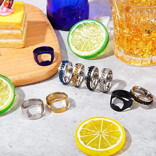 16 Pieces Bottle Opener Ring For Men Women Spinner Rings Stainless Steel Chain Inlay Rotating Ring Beer Bottle Opener Rings Set Colorful Finger Bottle Opener For Gift Party Family Supplies #TOP1