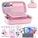 Switch OLED Accessories Bundle- innoAura 18 in 1 Switch Bundle with NS Switch Case, Switch Game Case, NS Switch OLED Screen Protector, Switch Stand, Switch Thumb Grips (Pink)