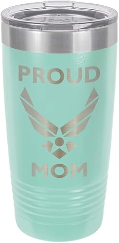 PROUD AIR FORCE MOM TEAL Vaso de bebida de 20 oz con pajita  Taza de viaje grabada con láser con citas divertidas  Comparar con Yeti Rambler  Idea