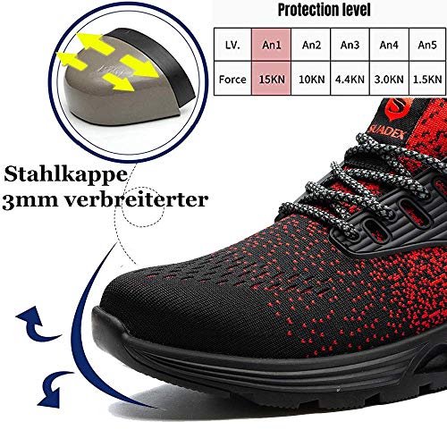 SUADEX Veiligheidsschoenen Heren Dames Lichtgewicht Werkschoenen mit Staal neus Unisex Werkveiligheidsschoenen Ademende… - Image 3