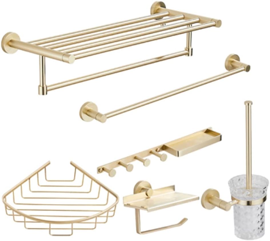 Shower Bathroom Accessories Set, Towel, Paper Holder, Coat Hook, Toilet Brush, Polished Gold, Bath Hardware