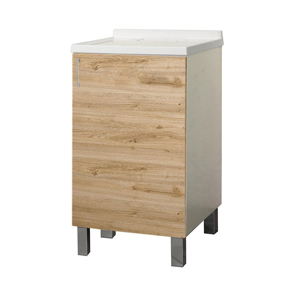 Liberoshopping Mobile Lavatoio in legno con vasca in metacrilato (Rovere Naturale, 50x50 cm)