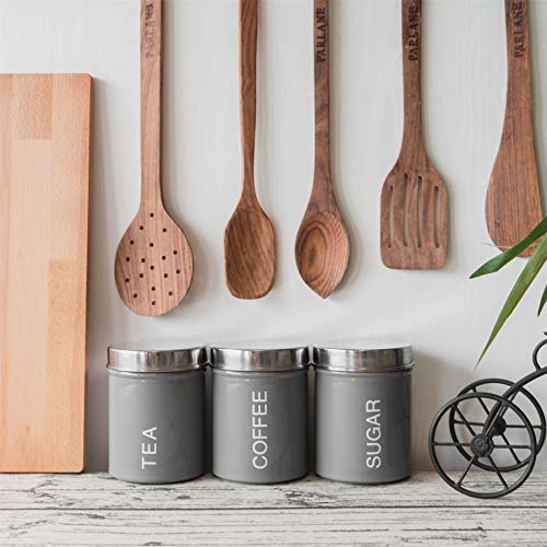 Harbour Housewares Round Metal Tea Coffee Sugar Canisters - Grey - 3pc Set - Retro Kitchen Storage Loose Tea Coffee Beans Granulated Sugar Airtight Container Food Preserve Caddy with Lid - Cosy Home Interiors Harbour Housewares Round Metal Tea Coffee Sugar Canisters - Grey - 3pc Set - Retro Kitchen Storage Loose Tea Coffee Beans Granulated Sugar Airtight Container Food Preserve Caddy with Lid - Image 4