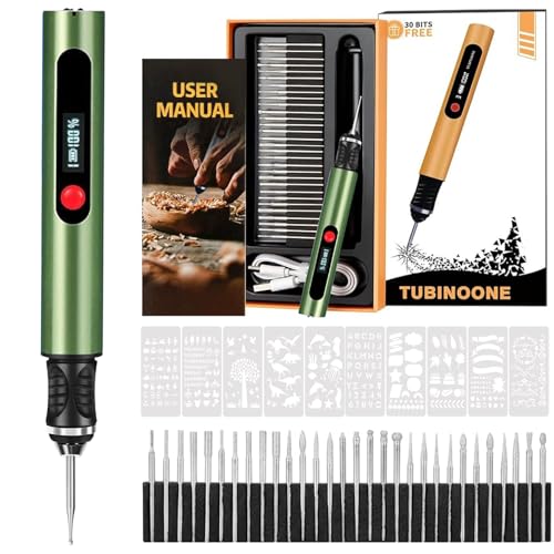 Stylo Graveur, Stylo Graveur Electrique, Graveur Bois Métal et Verre, Gravure sur Plus de 60 Surfaces, 30 Embouts, pour Artistes et Bricoleurs (Vert)