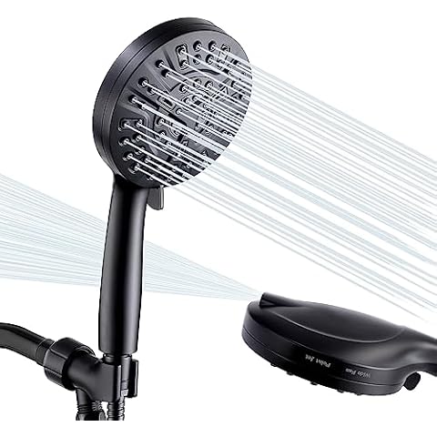Beckool Shower Head with Handheld, 10-mode High Pressure Shower Heads Built-in Power Wash to Clean Tub, Tile & Pets, Extra Long 59 inches Stainless Steel Hose, Adjustable Brass Bracket(Matte Black) Cover
