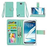 Galaxy Note 2 Case, IZENGATE [Classic Series] Wallet Case Premium PU Leather Flip Cover Folio with Stand for Samsung Galaxy Note 2 (Mint)
