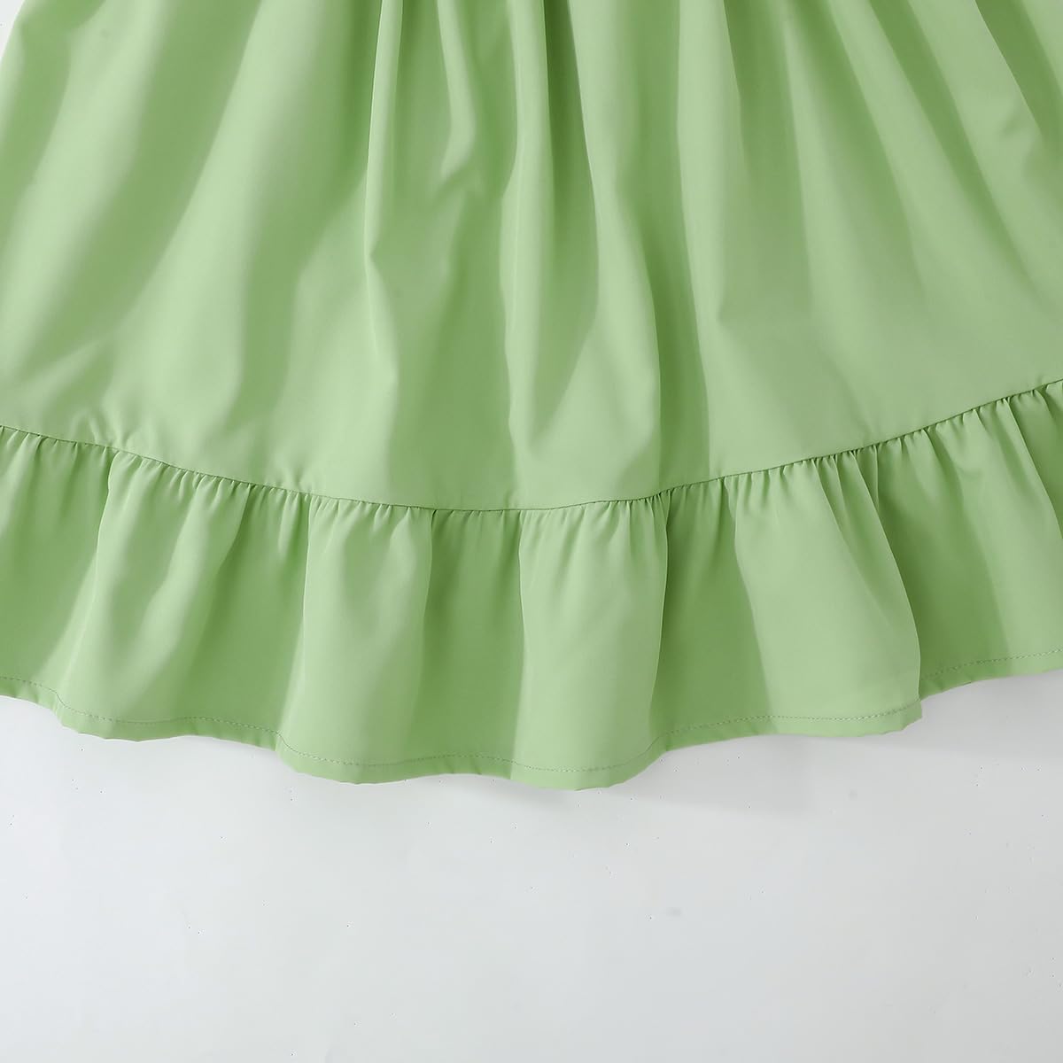 Magic Park 4-15Y Kid Flutter Sleeve Dress Square Neck Tie-Back Dresses Off Shoulder Dress Tween Girl Solid Color A-line Skirt - Image 6