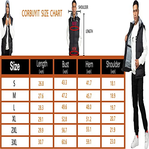 Corbuyit Mens Puffer Vest - Men's Outerwear Puffer Vests With Hood - Blue Lightweight Waterproof Zipper Travel Sport Cold Weather Outdoor Winter Hooded Sleeveless Warm Jacket With Pockets S #TOP5