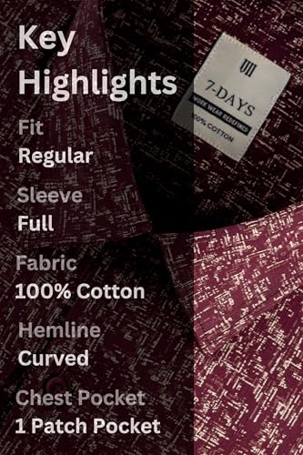Image of 7-DAYS Men's Premium Printed Shirt - 100% Cotton, Regular Fit, Full Sleeve, with Pocket - Versatile for Formal Occasions and Casual Wear