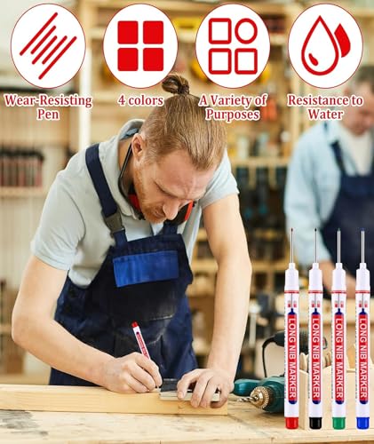 Image of 8 Pcs Marker Pen Permanent, Deep Hole Marker Pen, Carpenter Pencil, Long Nib Marker for Wood, Metal, Concrete, Professional Construction Tools, Industrial Use, DIY Projects