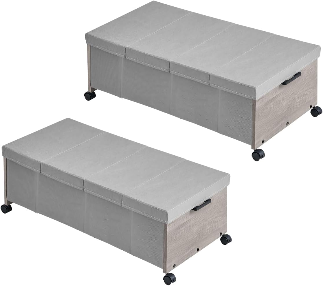 Under Bed Storage with Wheels,Under Bed Drawers Heavy Duty, 2 Packs, Wooden Under Bed Storage Containers Organizer, Metal Frame, Patented Design