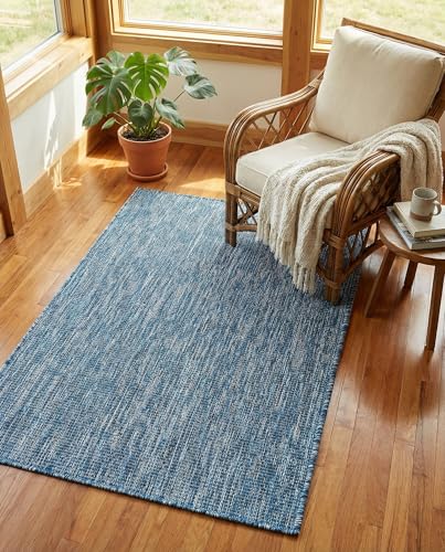 Tapete Outdoor Solid 3' 1 x 5' 3 Azul Rugs.com miniatura 4