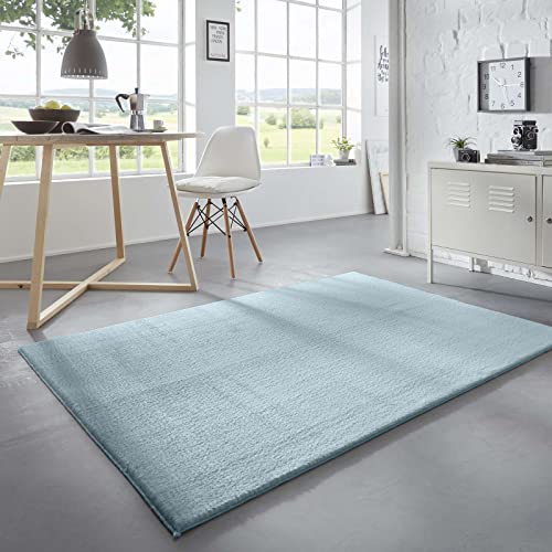 Taracarpet Waschbarer Flauschiger Uni Kurzflor Teppich, Anti-Rutsch, Felloptik, Super Soft Hellblau...
