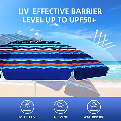 Image of AMMSUN 7ft Heavy Duty High Wind Beach Umbrella Parasols with Sand Anchor Vent Tilt UV 50+ Sun Protection Portable Outdoor Sunshade Umbrellas Carry Bag for Patio Garden Pool Backyard Blue