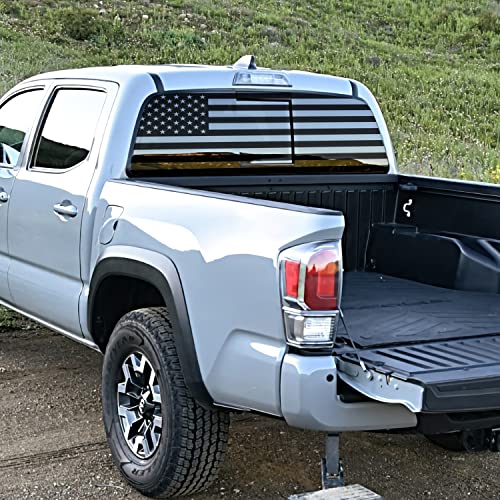 Rzuiytye Black American Flag Rear Window Decal For Truck,Black Flag Truck Rear Window Decal,American Flag Window Decal For Pickup Trucks,Suv,Car(Black,65X17'') #TOP4