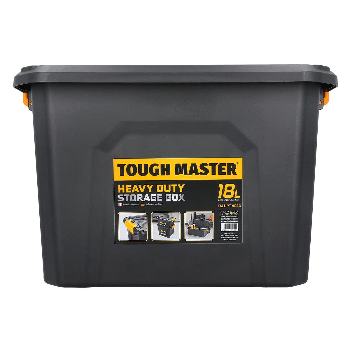 TOUGH MASTER Storage Boxes with Lids 18L Strong Tool Box Stackable for Home, Office & Workshop (Pack of 1)