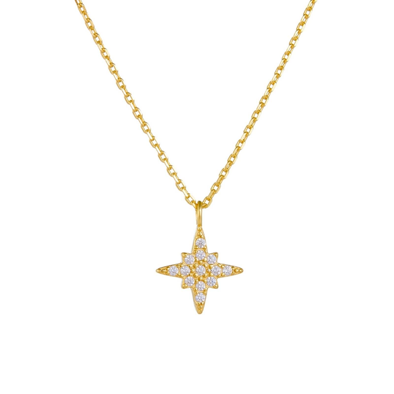Wisiorek Gwiazda Kobieta, Długie Naszyjniki Bisuteria Biały Diament Stworzony Laboratoryjnie Łańcuch Żółte Złoto 9K/14K/18K 40+5cm