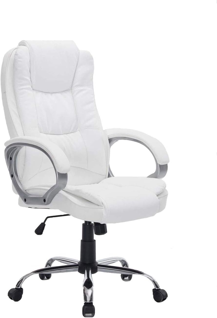 HOGAR24 ES Silla sillón de Oficina Estudio, Alta Gama, Tapizado en Piel Sintética, Color Blanco.