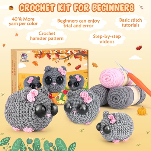 Image of Crochetta Beginner Crochet Kit with Step-by-Step Video Tutorials, Learn to Crochet for Adults & Kids, Knitting Craft Supplies, Hanging Plants Home Decor (40%+ Yarn)