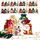 Niserelesa Adventskalender zum Befüllen 2025 mit LED Lichtern, 24 Stoffbeutel zum Basteln, DIY Säckchen, mit Holzklammern, Hanfseil, Adventskalender Selber Befüllen Stoff für Kinder und Erwachsene