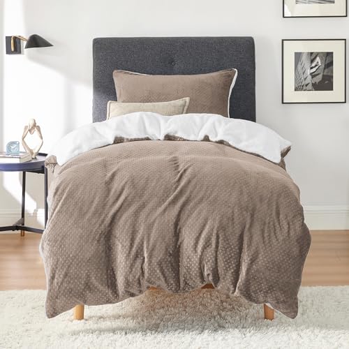 BEDSURE Ropa de cama mullida de 135 x 200 cm, color caqui, funda nórdica de invierno de forro polar con funda de almohada de 80 x 80 cm, ropa de cama cálida con cremallera, ropa de cama de invierno