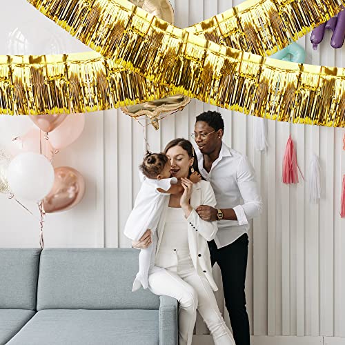 Image of 4 Pack Iridescent Float Fringe Curtains, Metallic Foil Fringe Garland Shiny Tassel Foil Float Parade Float Decorations for Trailer Car Graduation Homecoming Outdoor Indoor Party (Gold)