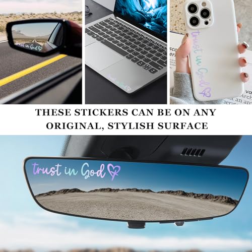 Image of 3 PCS Trust in God Rearview Mirror Sticker, Christian Car Mirror Sticker Decal Affirmation Reminder, Waterproof Bible Verse Rear View Vinyl Sticker for Vehicle Window Laptop (Colorful)