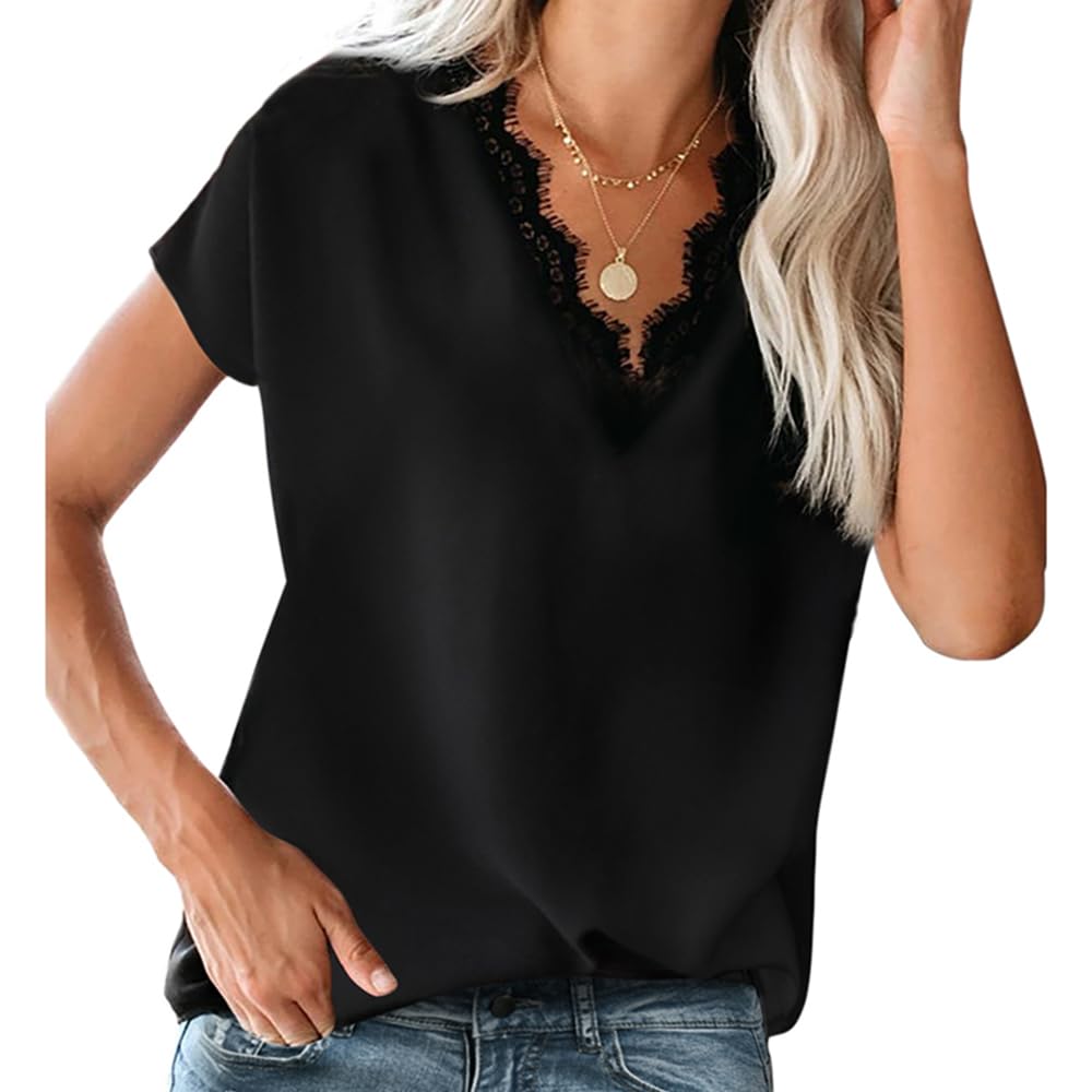 Bipily Mujer Camisa sin Mangas con Cuello en V y Encaje con Cuello en Informal sin Mangas Camisa Blusa Camisole Blouse Shirt Cami Tank Tops de Verano