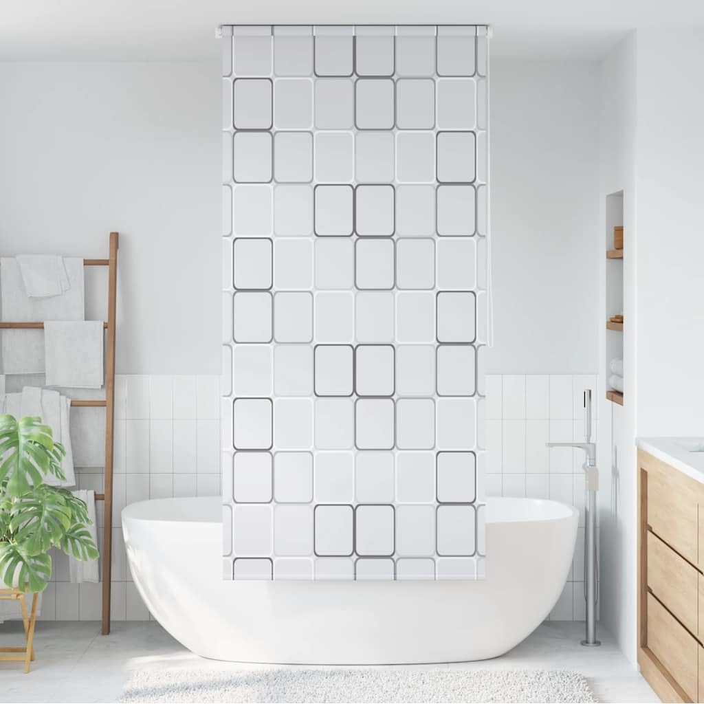 Duschrollo 100x240 cm mit Quadratmuster, wasserabweisendes Badrollo als Spritzschutz, Duschvorhang-Alternative mit Montagezubehör, platzsparende Lösung für Dusche und Badewanne