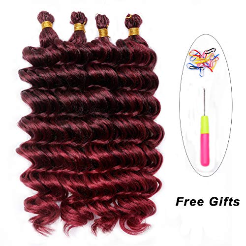 Ocean Wave Synthetic Hair 4 Bundles 18Inch Andromeda Ombre Burgundy Wavy Water Weave Deep Ripple Crochet Braids Fiber Hair Extensions with 1 Free Crochet (1B-BG)