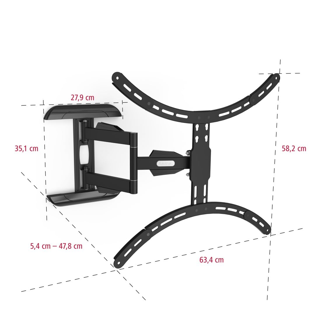 Hama TV Wandhalterung schwenkbar, neigbar, ausziehbar (TV Wandhalterung 37-75 Zoll, VESA 200x200 bis VESA 600x500, bis 45kg, mit Fischer-Dübeln) schwarz