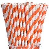 ALINK 100 Orange and White Striped Paper Straws, Biodegradable Disposable Drinking Straws for Halloween, Bridal Shower, Brithday, New Year, Party Decoration Supplies