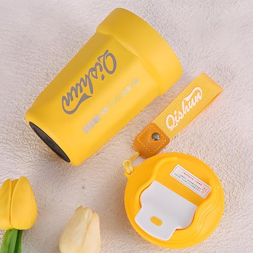 Image of Kraptick Vacuum Insulated Coffee Cup, 316 Food Grade Steel Portable Thermal Coffee Mug, Double Wall Insulated Cup With Large Capacity Designed for Hot and Cold Bevrages-(Yellow)(450ml)