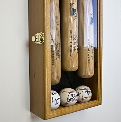 3 Baseball Bat Display Case Cabinet Holder Wall Rack W/Uv Protection - Lockable -Oak #TOP2