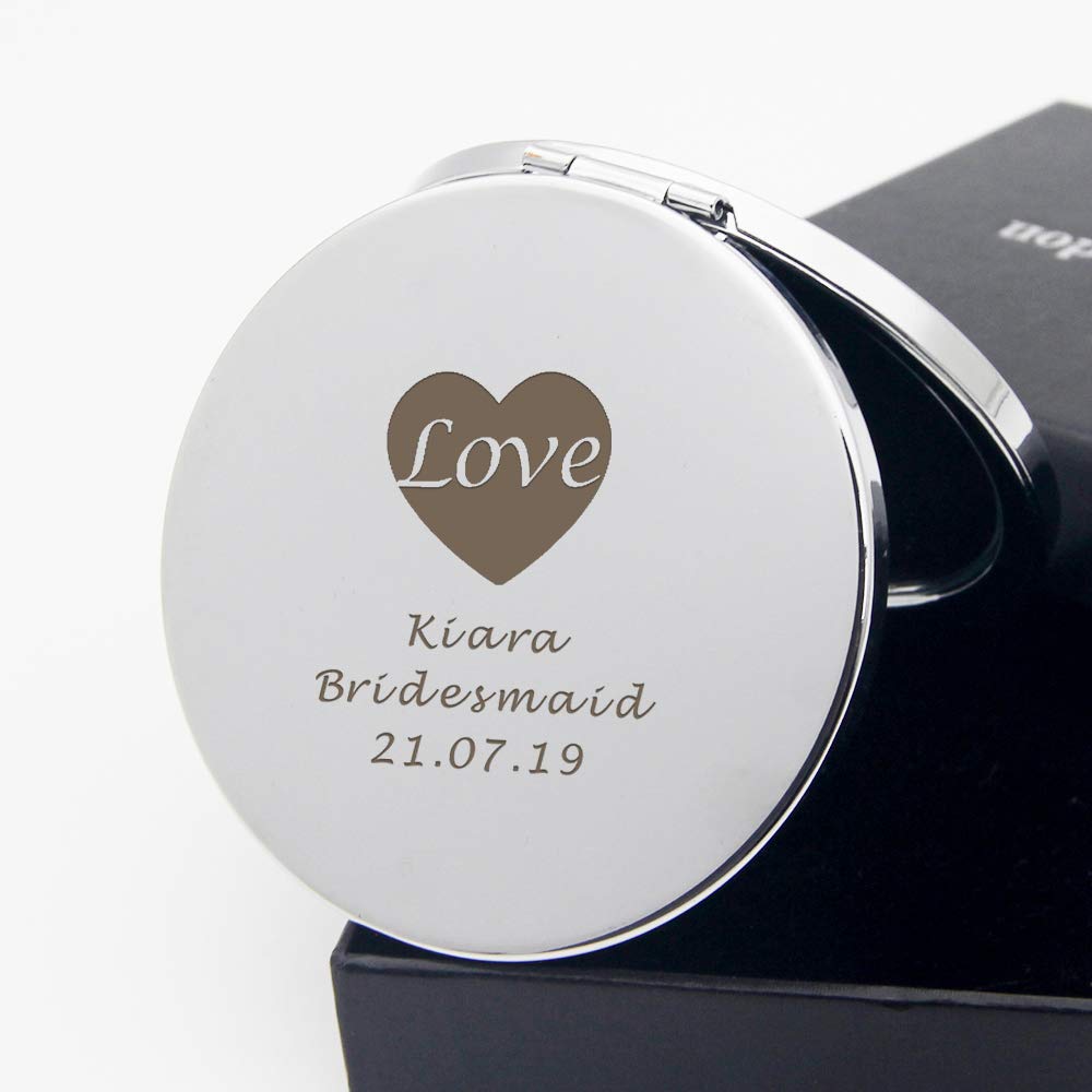 howson london Compact Mirror Personalised Pocket Mirror Bridesmaid Gift Personalised Mirror Personalised Gifts for Women Birthday Valentine's Day Wedding Anniversary Mother's Day(Love Heart)