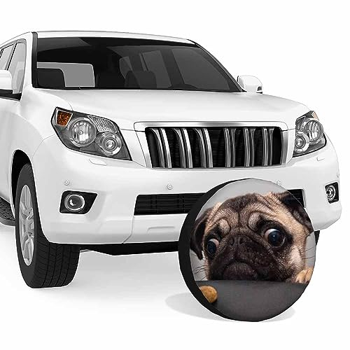 Image of Pug Dog Spare Tire Cover Cute Sad Puppy Looks at a Cookie Funny Pet Face Eyes Weatherproof Universal Wheel Protectors Camper Tire Covers for Trailer Rv Travel(17 inch)