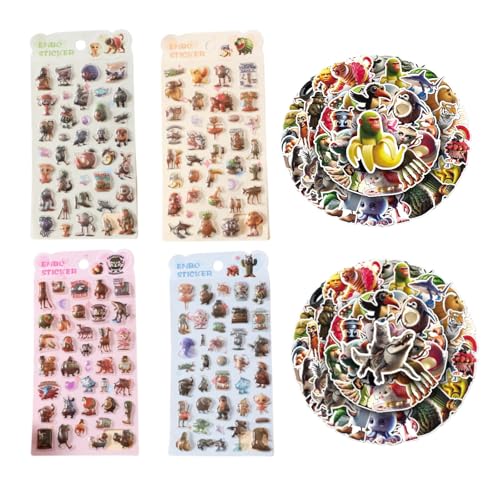 Anahata トゥントゥントゥンサフール いたりあんぶれいんろっと ブレインロット イタリアンブレインロット 3D立体シール 4枚セット かわいい デコステッカー スマホ 手帳 DIY用 貼り付け簡単 手芸素材 プレゼント ギフト 人気 (3D+50粒平