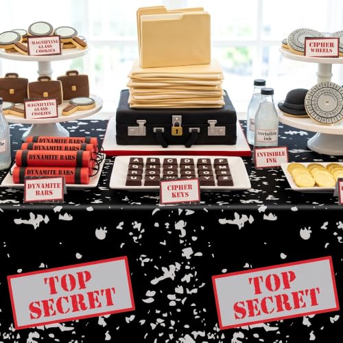 Image of K1tpde Black Spy Party Tablecloth - 3PCS Top Secret Table Cover Party Decor