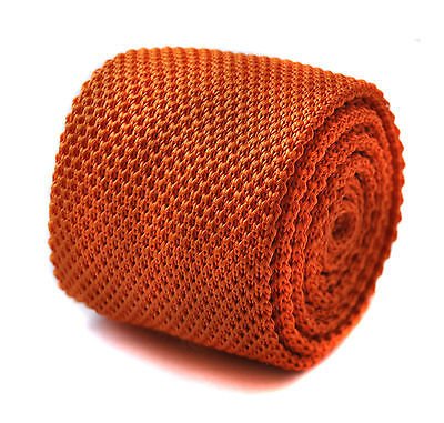 Frederick Thomas Plain Orange Knitted Tie with 5cm Skinny and 147cm Length, Formal Office Wear Accessory for Men, Weddings and Dinner Parties
