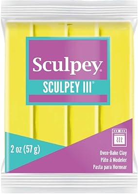 Sculpey IIIÂ® Polymer Oven-Bake Clay, Lemonade Yellow, Non Toxic, 2 oz. bar, Great for modeling, sculpting, holiday, DIY, mixed media and school projects.Perfect for kids & beginners!