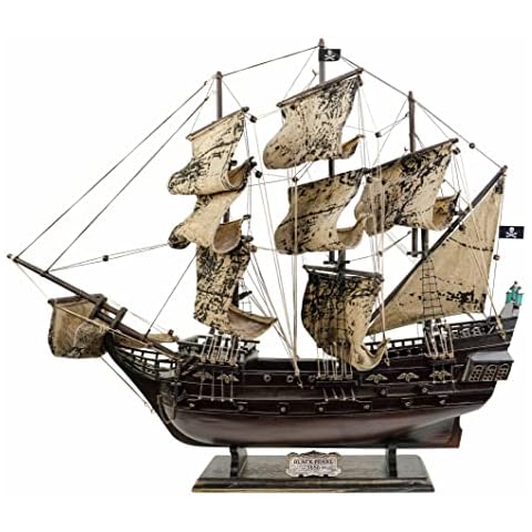 Wooden Model Ship Pirate Ship Model Black Pearl Sailing Ship Model Sailboat Decor Distressed Sails Cover