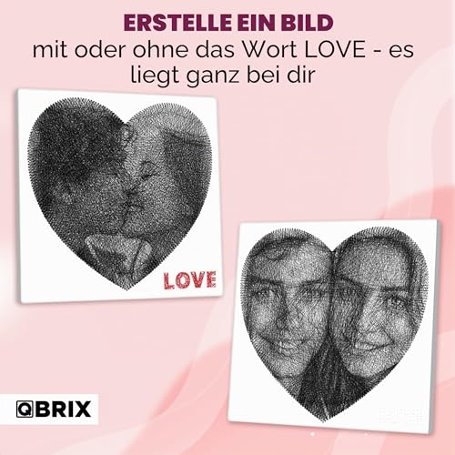 QBRIX Herz – String Art Fadenbild DIY | personalisiertes Geschenk | eigenes Foto als Garnbild | Wunschmotiv | Wandbild (Herz Form 50×50 cm)