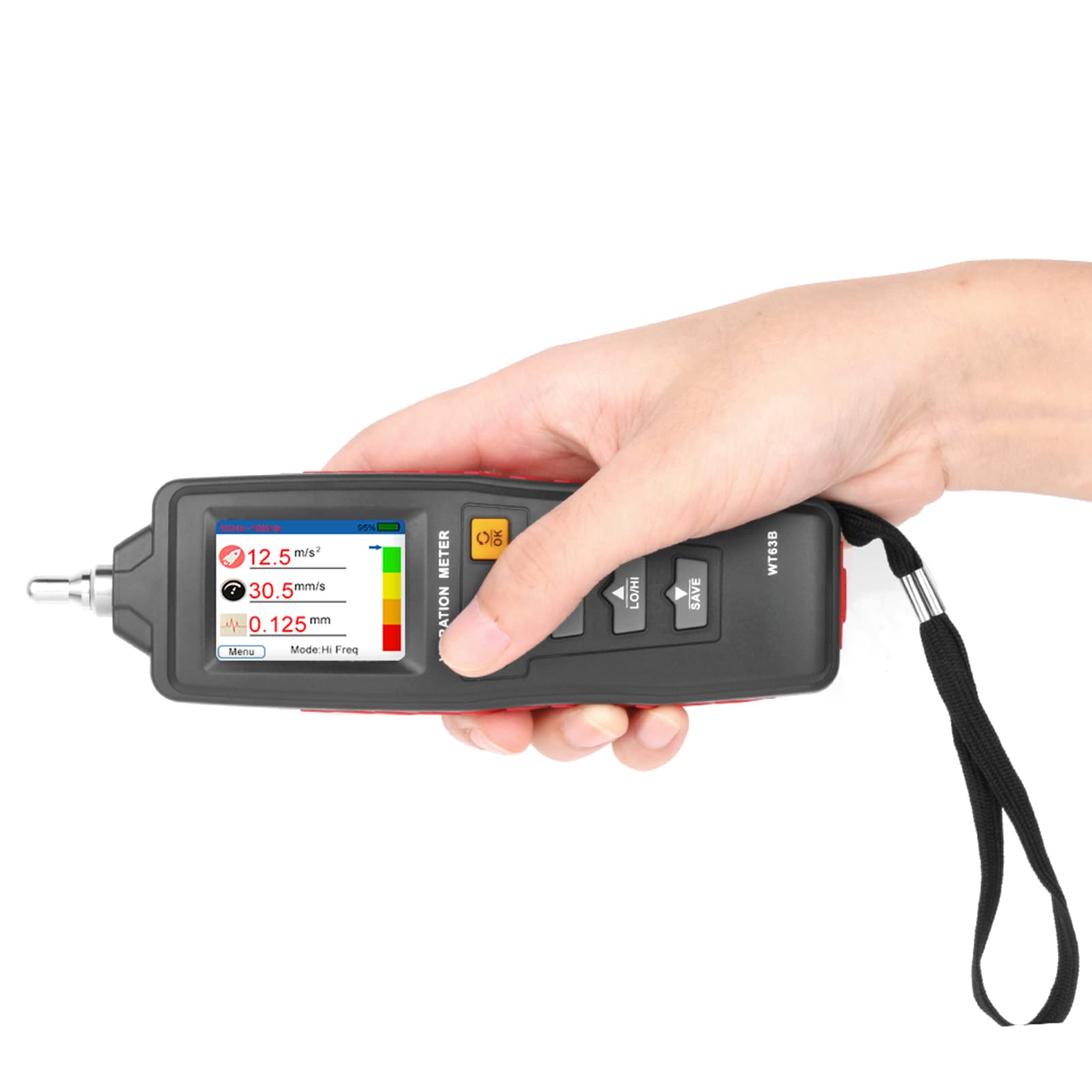 WT63B Digitales Schwingungsmessgerät, Tragbarer Vibrometer Mit 4-Wege-Display Für Beschleunigung/Geschwindigkeit/Verschiebung, 20Hz-15KHz Frequenzbereich