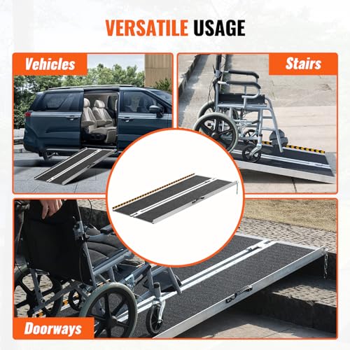 VEVOR Tragbare Rollstuhlrampe, 121,92 cm 363 kg Tragkraft, rutschfeste Aluminium-Klappschwellenrampe, Faltbare Rampe für Mobilitätsroller, Rollstuhlrampe, für Hausstufen, Treppen, Türen, Bordsteine