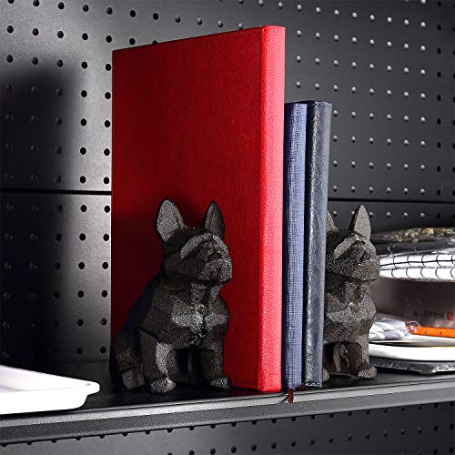 Ambipolar Decorative Bookends Geometric Dog Theme , Heavy Duty Cast Iron, Dog Statue, Vintage Shelf Decor, Antique Black (2 Pack), T5-8