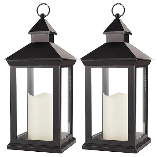 Bright Zeal 2-Pack 14" Decorative Candle Lantern Black Outdoor Lanterns
