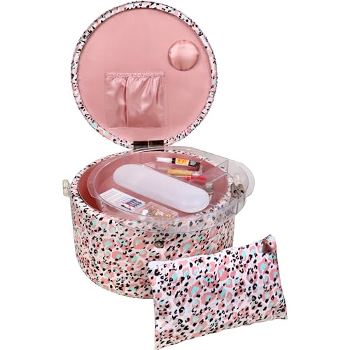 Opiniones y reviews de Juegos y kits de costura al mejor precio. 50 SINGER Cesta redonda grande de alta calidad con estampado de leopardo rosa con kit de costura de viaje de emergencia y bolsa con cierre a juego
