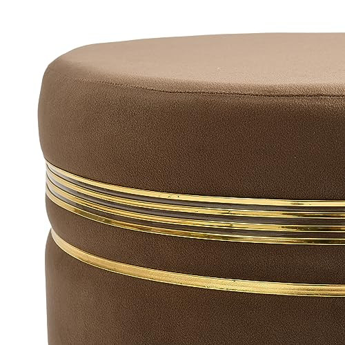 Image of NACIA Velvet Ottoman Pouffes Stool for Living Room Wooden Sitting Furniture Footrest Footstool for Foot Rest Upholstered Foam Cushioned Puffy for Home Decor, Dressing Table Stool (17 inch Height, Coffee)