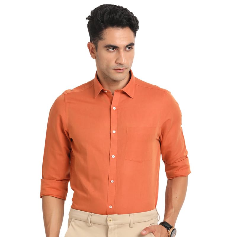 Image of Turtle Men Cotton Linen Slim Fit Solid Formal Shirt